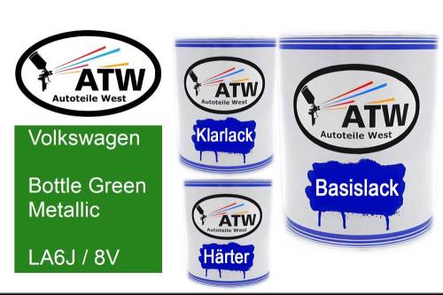 Volkswagen, Bottle Green Metallic, LA6J / 8V: 1L Lackdose + 1L Klarlack + 500ml Härter - Set, von ATW Autoteile West.